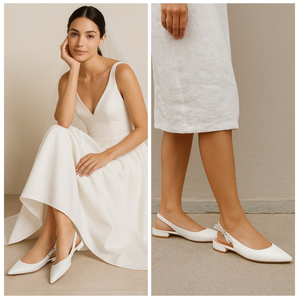 Ted Baker Jane Bow Slingback White Pointed Toe Flats Bridal Shoe NWT Size 10